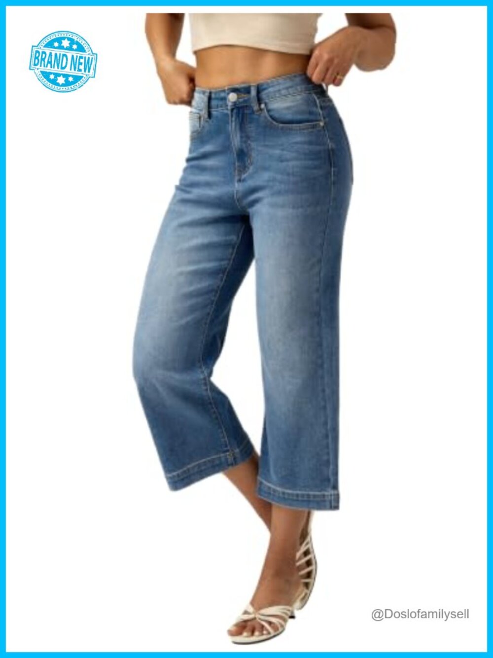 Women's High Waisted Stretch Wide Leg Jeans with Five Pockets